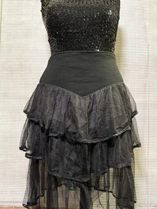 Vintage Black Tiered Skirt Ruffle Gothic Glam Y2K Size M/L Tutu Party Cocktail - Picture 1 of 3