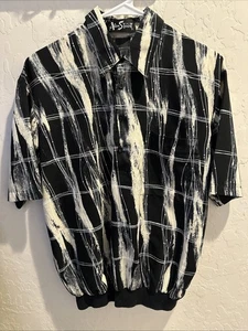 Camisa retro ALAN STUART para hombre M negra/arena dobladillo con bandas de 4 botones manga corta EE. UU. - Imagen 1 de 8