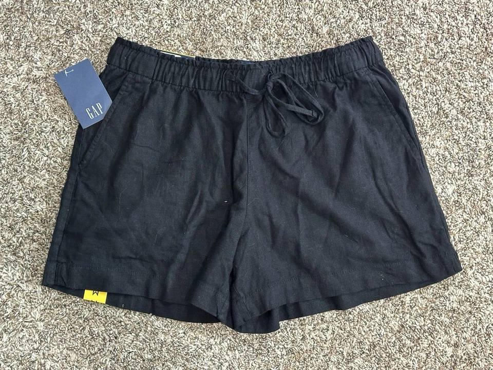 WOMEN'S GAP PULL ON SOFT AND BREATHEABLE LINEN BLEND SHORT Size Med Black