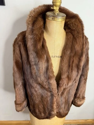 Винтажный шоколадный коричневый натуральный норковый мех украл надежном плащ Болеро куртка рукава - Изображение 1 из 4