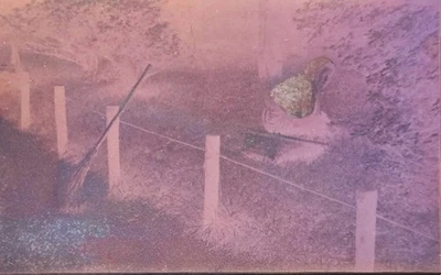 Antique Copper Photoengraving Printing Block Asian Woman with Broom Garden - Image 1 of 4