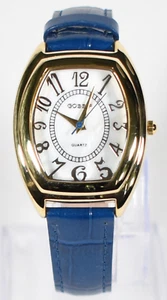 QVC Gossip Watch Women Blue Leather Band Analog Gold Tone Open Box 31mm #L054 - Picture 1 of 20
