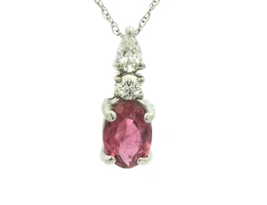 Diamond and Pink Tourmaline Pendant In 14k White Gold - Picture 1 of 8