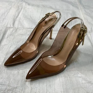 GIANVITO ROSSI Plexi Bombas PVC Transparente Altura 4" Punta Punta Talla 38 Hecho en Italia - Imagen 1 de 12