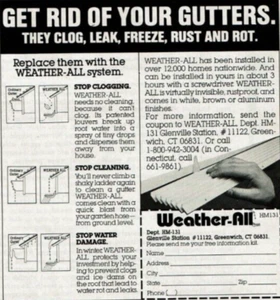 Anuncio impreso vintage 1988 deshazte de tus canaletas obstruyen fugas congelación clima-todo - Imagen 1 de 2