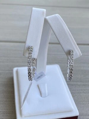 EFFY 1/5 CARAT ROUND WHITE DIAMOND INSIDE OUT HOOP EARRINGS IN STERLING SILVER - Image 1 of 4