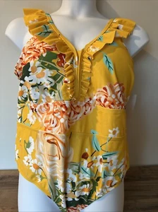 Meet Curve Sz 4X Yellow Floral Ruffle One Piece Bathing Suit NWT Daisy Fits 3/4x - Picture 1 of 13
