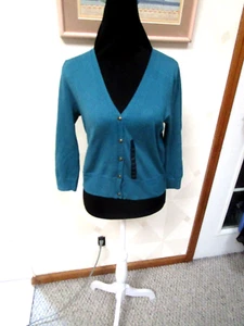 CHAPS-TEAL--LONG SLEEVE-V-NECK-BUTTON UP-CARDIGAN -SIZE-XS-NWT-$50 - Picture 1 of 4