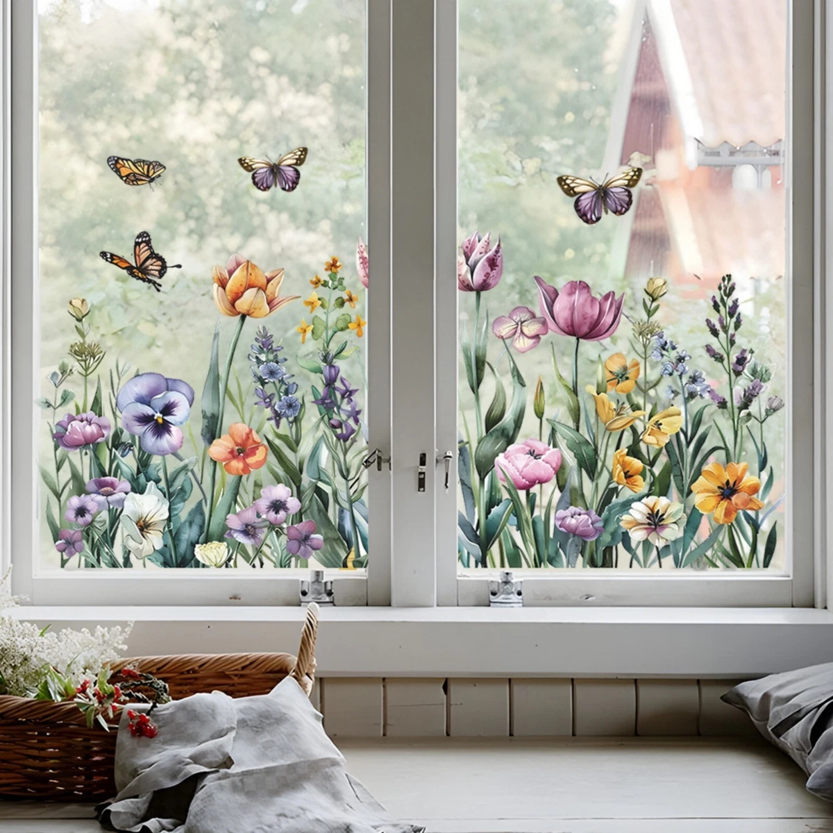 Fensterbilder Frühling Selbstklebend – Mit Eulen, Blumen & Schmetterlingen, Wasserhaftend, Wiederverwendbar