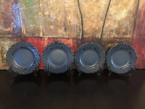 4 Pfaltzgraff Cobalt Blue Black Triangle MORNING LIGHT Sun Salad Plates - Picture 1 of 8