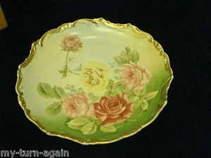 Antique Hand Painted Porcelain Charger Plate Plaque Roses Gold Embossed Limoges - Picture 1 of 3