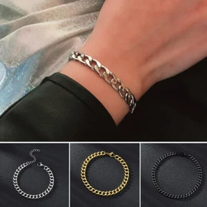 Men's Bracelet Titanium Steel Punk Rock Cuban Chain Link Hip Hop Couple Jewelry - Picture 1 of 14