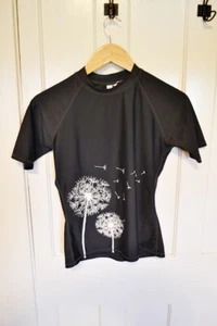Girls Swim Top Rashguard Mock Neck Grey White Dandelion Graphic Small - Picture 1 of 3