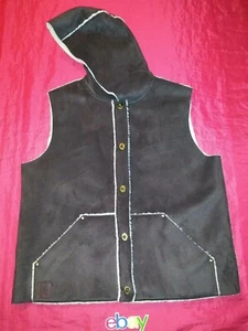 Ralph Lauren Womens BROWN Hooded Sherpa Lined Faux Suede Vest Size L EUC READ !! - Picture 1 of 4