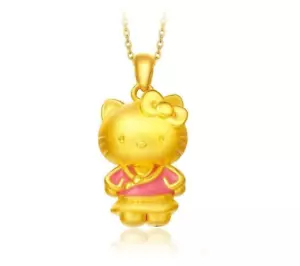 Cat Adorable 3D Red Hello Kitty Kitten Gold Pendant Chain Necklace - Picture 1 of 3