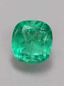 7.28 Carat 12x11.5MM Medium Bluish Green Natural Loose Colombian Emerald-Cushion - Picture 1 of 10