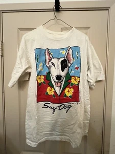Vintage Surf Hund Bullterrier T-Shirt Large von Sunglass Tees - Bild 1 von 6