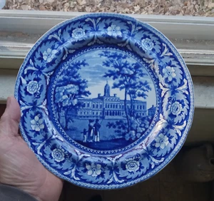 1830 BLUE STAFFORDSHIRE PLATE "CITY HALL NEW YORK" BEAUTIES OF AMERICA RIDGWAY - Picture 1 of 6