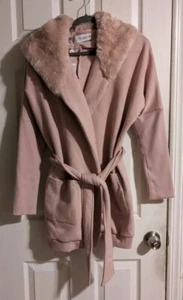 Risk Faux Fur Trim Jacket One Size Light Pink Belted Sporty Gift Idea - Picture 1 of 5