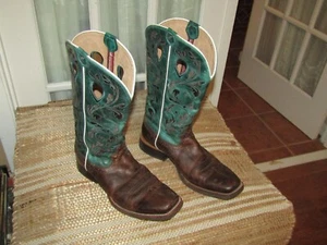 Botas vaqueras Twisted X para mujer talla 9 C con volantes verde marrón punta cuadrada WRS0021 - Imagen 1 de 9