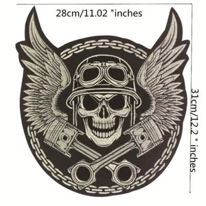 Parches grandes bordados de calavera para chaqueta trasera motocicleta motociclista apliques planchado - Imagen 1 de 12