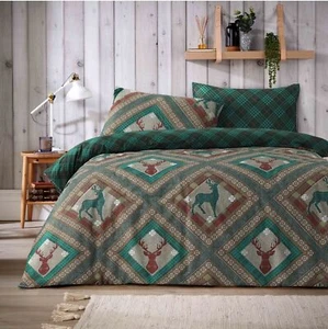 Skye Duvet Cover & Pillowcases Green Teal Bedding Set Christmas Stag Single King - Picture 1 of 4
