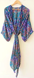 Women's Lady Boho Kimono Sleeve Floral Long Maxi Summer Beach Dress Sundress - Picture 1 of 6