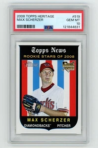 Max Scherzer 2008 Topps Heritage #519 PSA 10 GEM MT RC HOF Arizona Diamondbacks - Picture 1 of 2