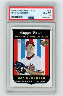 Max Scherzer 2008 Topps Heritage #519 PSA 10 GEMA MT RC HOF Arizona Diamondbacks Foto 1 de 2