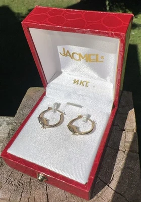 Vintage JCM Jacmel 14K Yellow Gold Dolphins Hoop Pierced Earrings New - Image 1 of 4