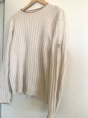 Suéter TIMBERLAND Para Hombre 100% Algodón Tejido con Cable Logo - Talla M - Crema de Mantequilla Foto 1 de 3