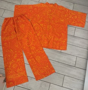 Vtg Waltah Clarke Women Top Pants 16 XL Hawaiian Honolulu Orange Retro Floral - Picture 1 of 12