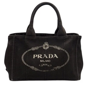 Echte PRADA Top Zustand Canapa Handtasche mit Logo Canvas schwarz Italien - Bild 1 von 19