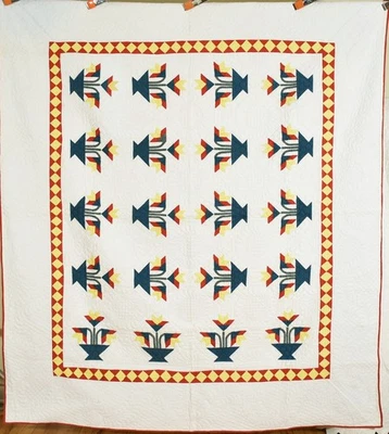 Vibrant Vintage 1870's Carolina Lily Antique Quilt ~EXCEPTIONAL HAND QUILTING! - Image 1 of 4