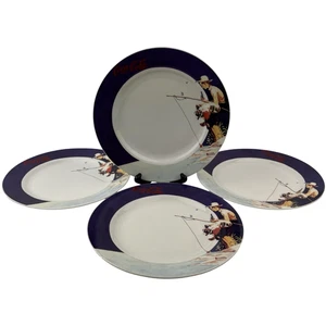 Gibson Coca-Cola Dinner Plates Lot of 4 VTG 10 3/4" Boy Dog Fishing Rockwell - Picture 1 of 12