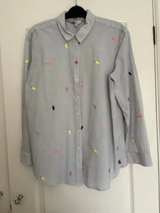 Joules Grey Stripped Cotton Long Sleeve Shirt Size 12 - Picture 1 of 7