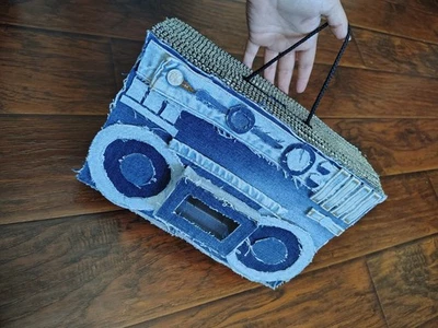 Personalizado todo denim mini boom box bolso de mano monedero ropa de calle regalo Y2K grunge NYC Foto 1 de 4