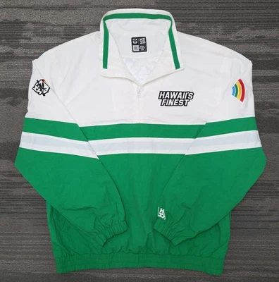 Hawaii's Finest Jacket Mens XL White Green UH Rainbow Logo 1/4 Zip Windbreaker - Image 1 of 4