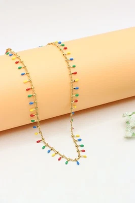 Colar feminino amarelo folheado a ouro, amuleto de lágrima colorido XPNL0363 - Imagem 1 de 4