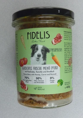 Fidelis Hundefutter - Gekochtes Frisches Pferde Menü - 5 x 400g Gläser - Bild 1 von 4