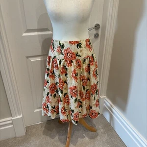 TOAST 100% SILK bubble SKIRT cream + coral floral design lined uk16 - Picture 1 of 7