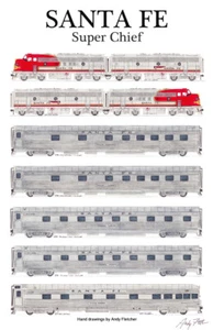 Póster de ferrocarril de Santa Fe Super Chief 11""x17"" firmado por Andy Fletcher - Imagen 1 de 1