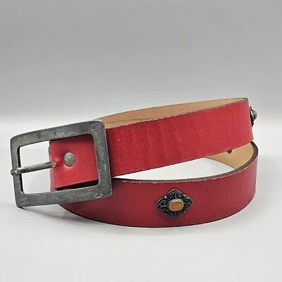 Cinturón Concho Mujer Correa Roja Pequeño Medallón Naranja Cabujones 29" A Agujero Central Foto 1 de 4