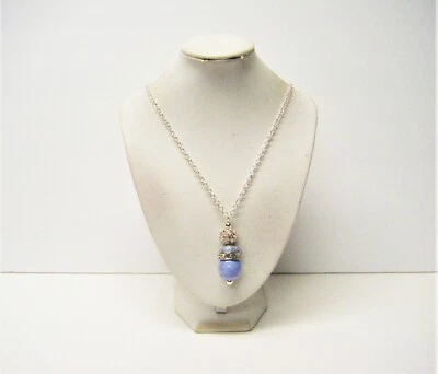 Collar colgante grande de cerámica azul ovalado con cuentas de diamantes de imitación de cristal Foto 1 de 4