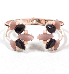 Rose Gold Tone Purple Beige Navette Rhinestone Open Cuff Hinge Bracelet 7 in - Picture 1 of 10