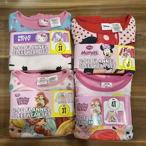 Disney Princess/ Minnie /Hello Kitty 2-pc Flannel Sleepwear Set Of 4. 3T-4T New - Picture 1 of 6