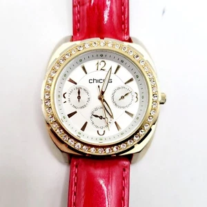 Chico's Women's Wrist Watch Large Dial Pink Leather Band Rhinestones LN Cond - Picture 1 of 8