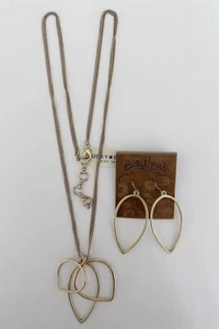 LUCKY BRAND GOLD TONE 28"-30" NECKLACE+EARRINGS NWT - Picture 1 of 2
