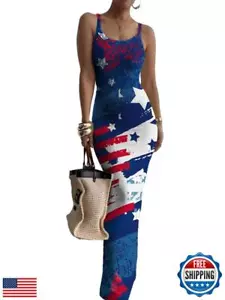 Nimsruc Women Summer Long Dress Casual Slip Sexy Slim Sleeveless Bodycon Maxi - Picture 1 of 2