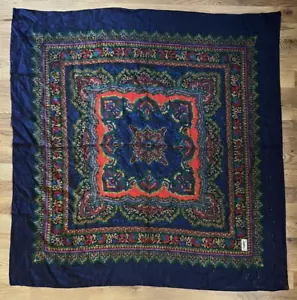 VINTAGE YVES SAINT LAURENT BLUE MOROCCAN MOSIAC 42" SQUARE 100% SILK NECK SCARF - Picture 1 of 2